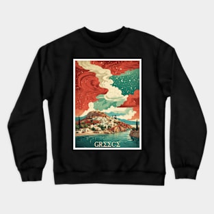 Greece Beach Starry Night Tourism Vintage Poster Art Crewneck Sweatshirt